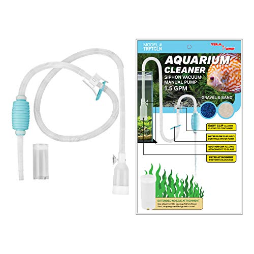 Oriģināls TERA PUMP Aquarium Cleaner Akvārija zivju tvertnes grants smilšu tīrītājs ar garu sprauslu N ūdens plūsmas kontrolieri - bez BPA (modelis: TRFTCLN)